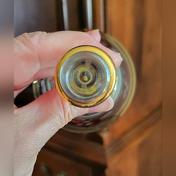 Vintage Bohemia Czech 6” Cut To Clear Crystal Ruby Red Bell Gold Trim MINT - Picture 4 of 5